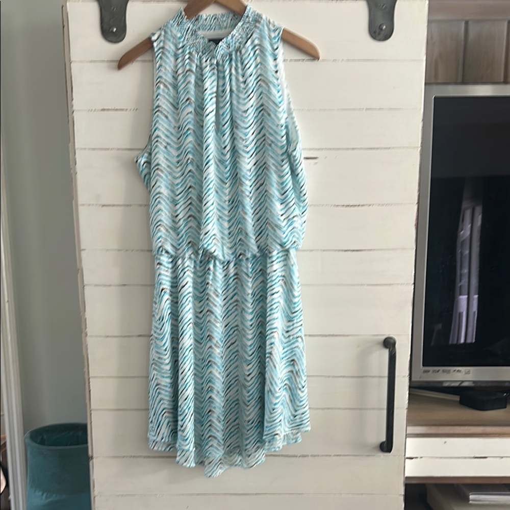 White House Black Market Green and Blue Halter Mini Dress